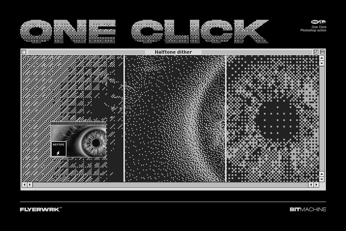 Retro Computer Halftone Bitmachine – Halftone Action – Stock Art World