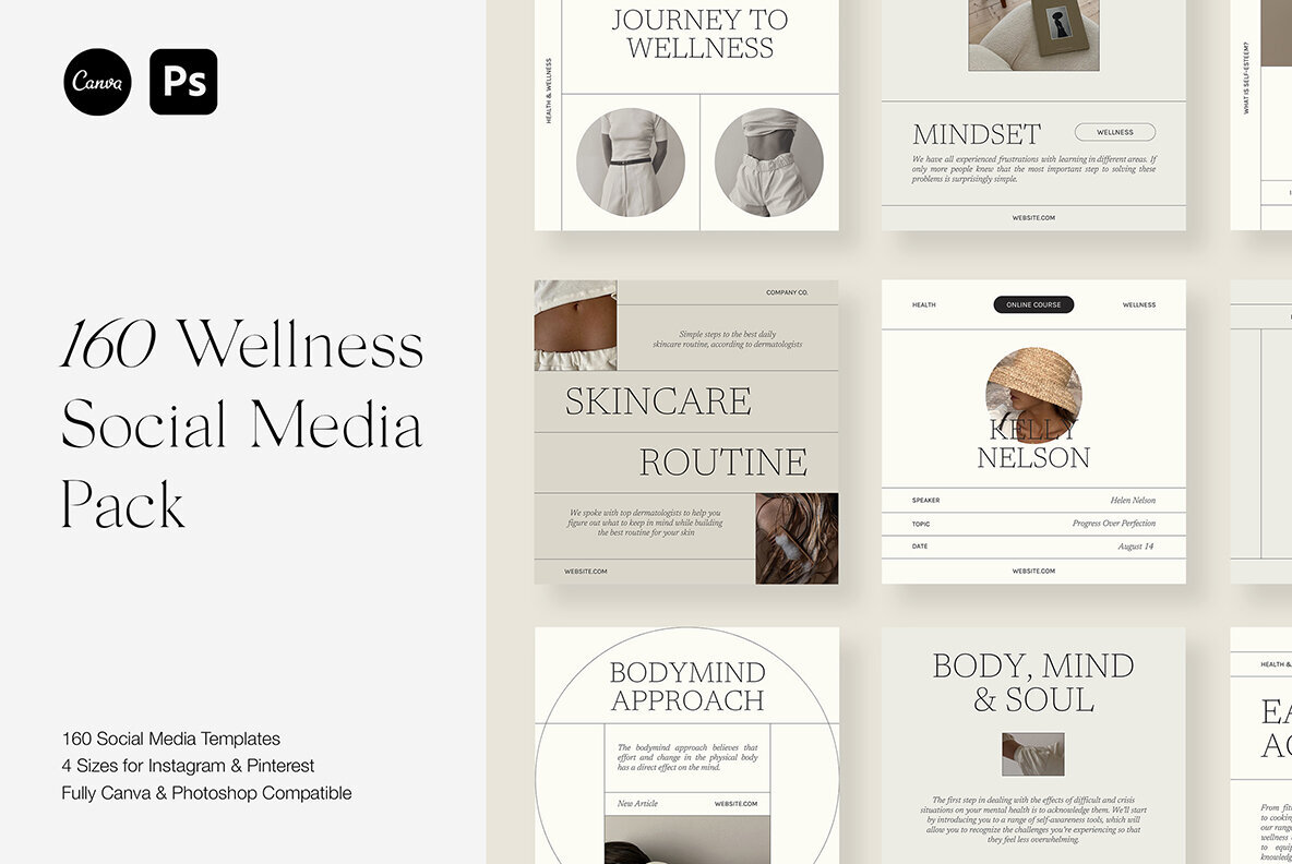 Wellness Instagram Social Media Pack Canva PS – Stock Art World
