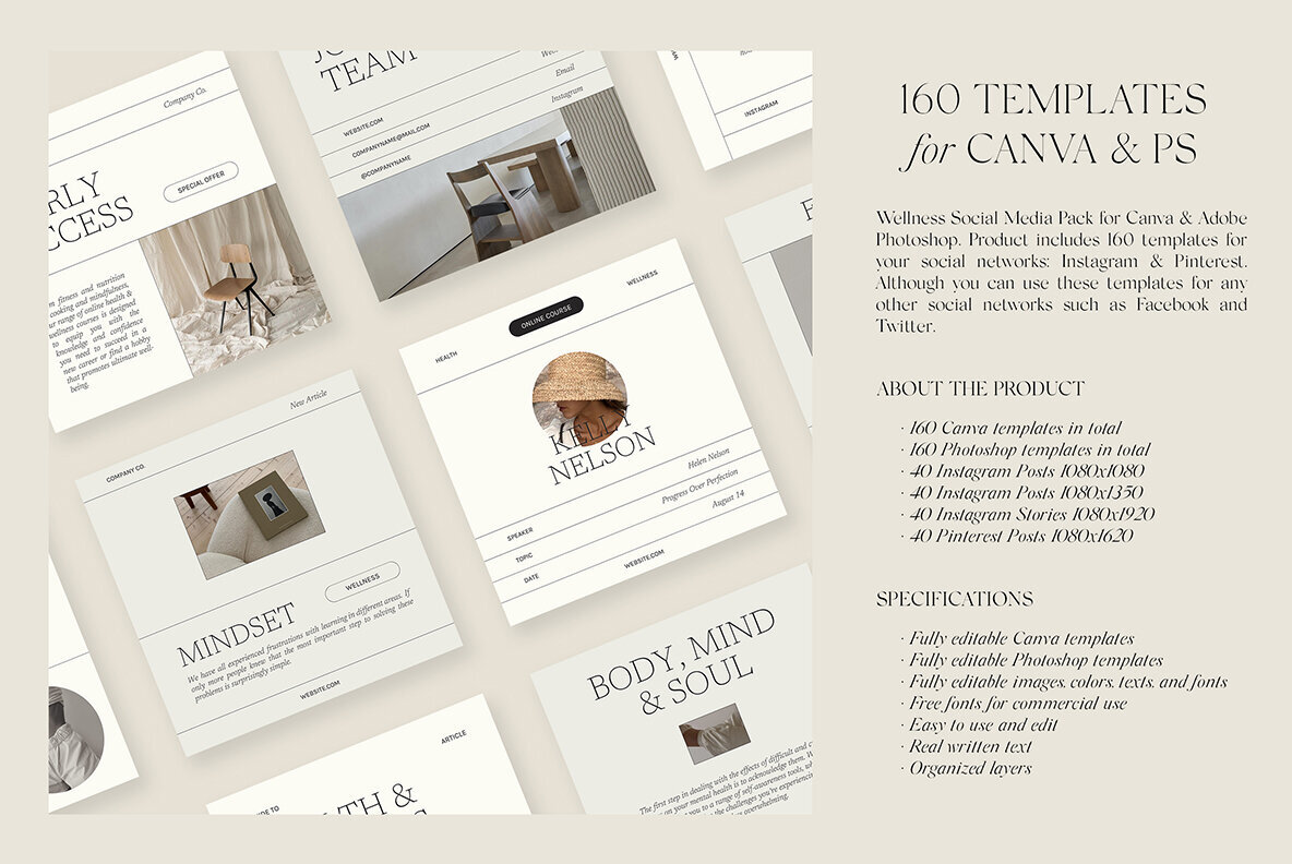 Wellness Instagram Social Media Pack Canva PS – Stock Art World