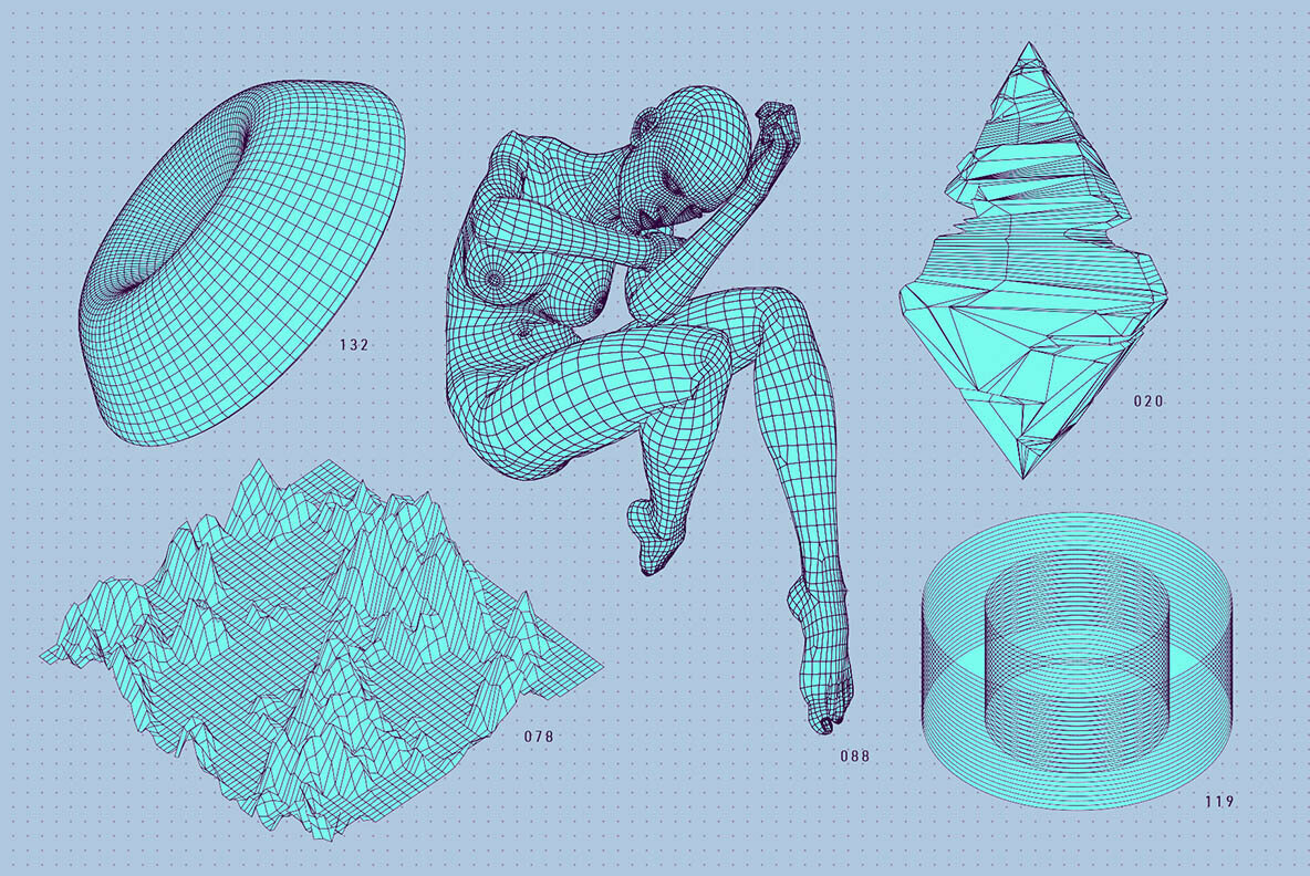 200 Vector Wireframe Shapes – Stock Art World