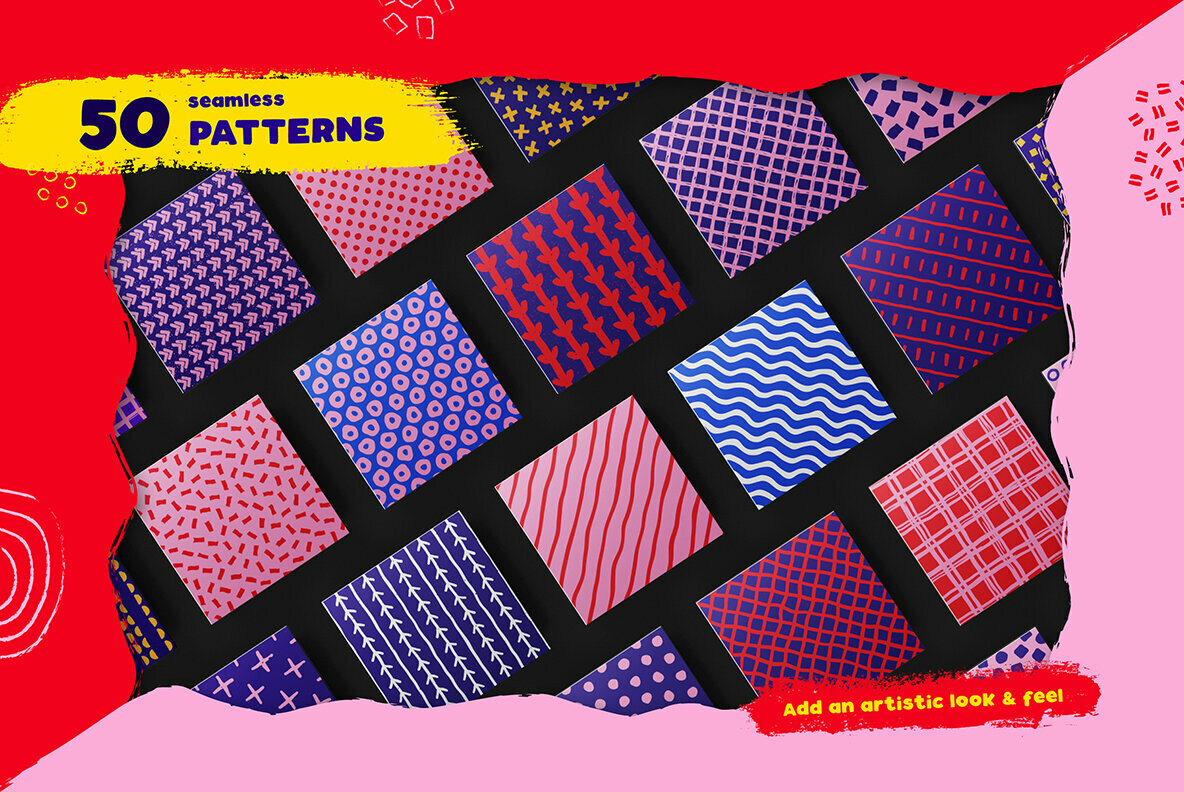 100 Hand-drawn Seamless Patterns and Shapes – Stock Art World