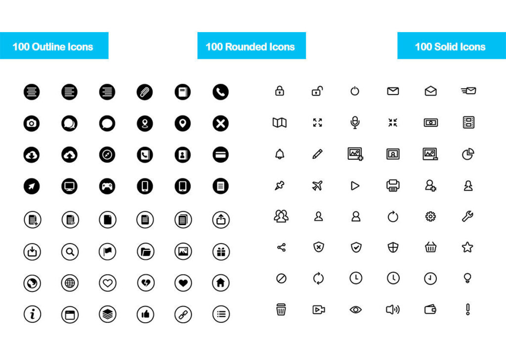 100 Basic UI Element Icons – Stock Art World