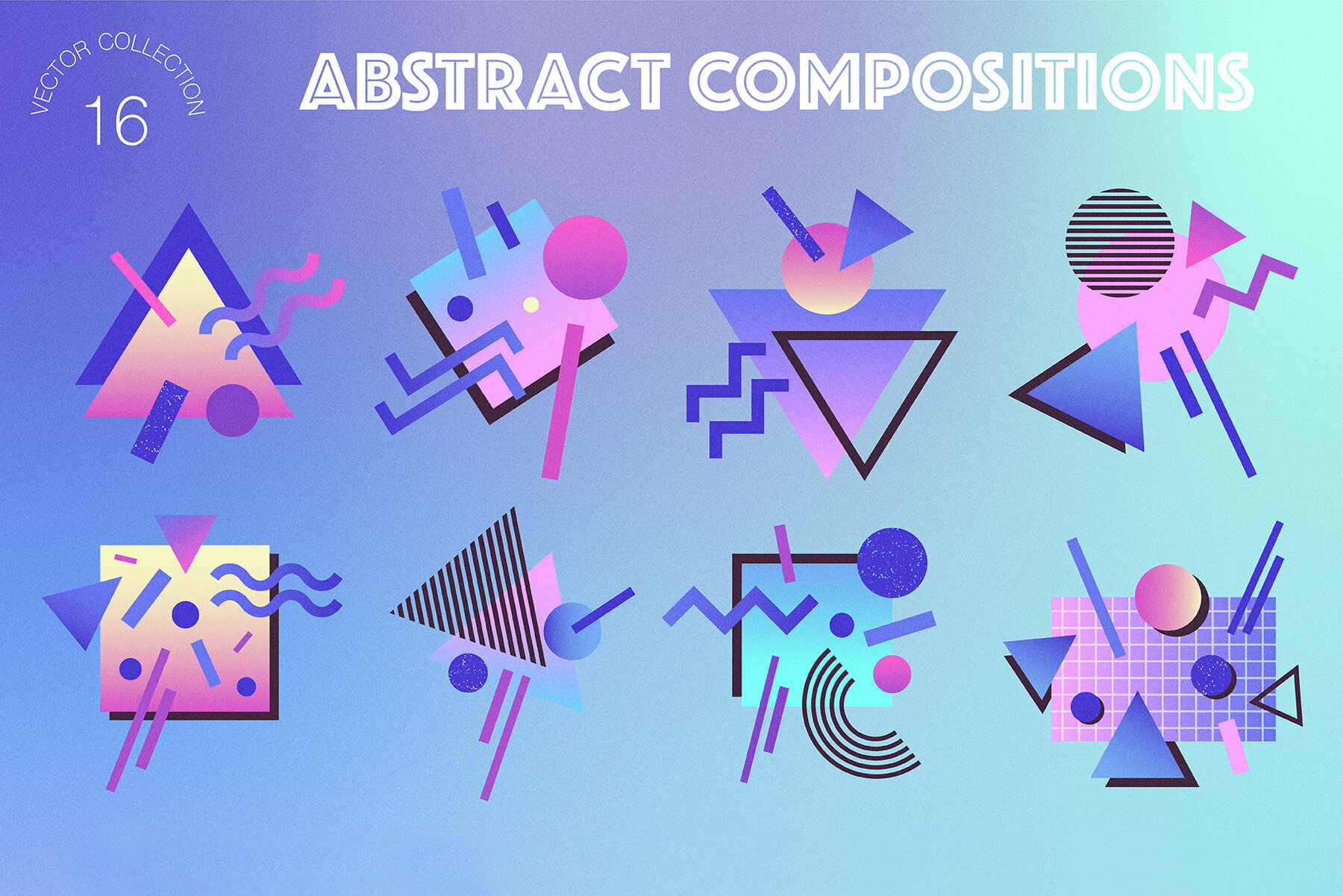 80s Retro Geometry Shapes and Gradients – Stock Art World